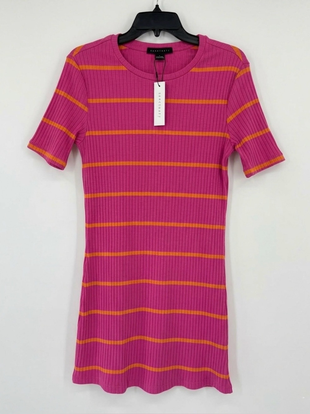 Sanctuary Must Have Stripe Dress Pink Orange Ribbed Knit Mini NWT Size L